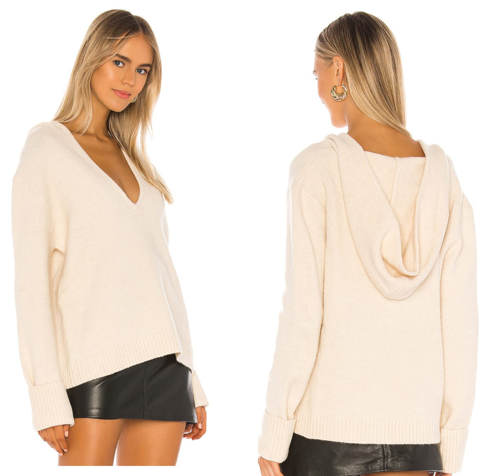 Camila Coelho Wren Hoodie Sweater Vneck Beige Size XS